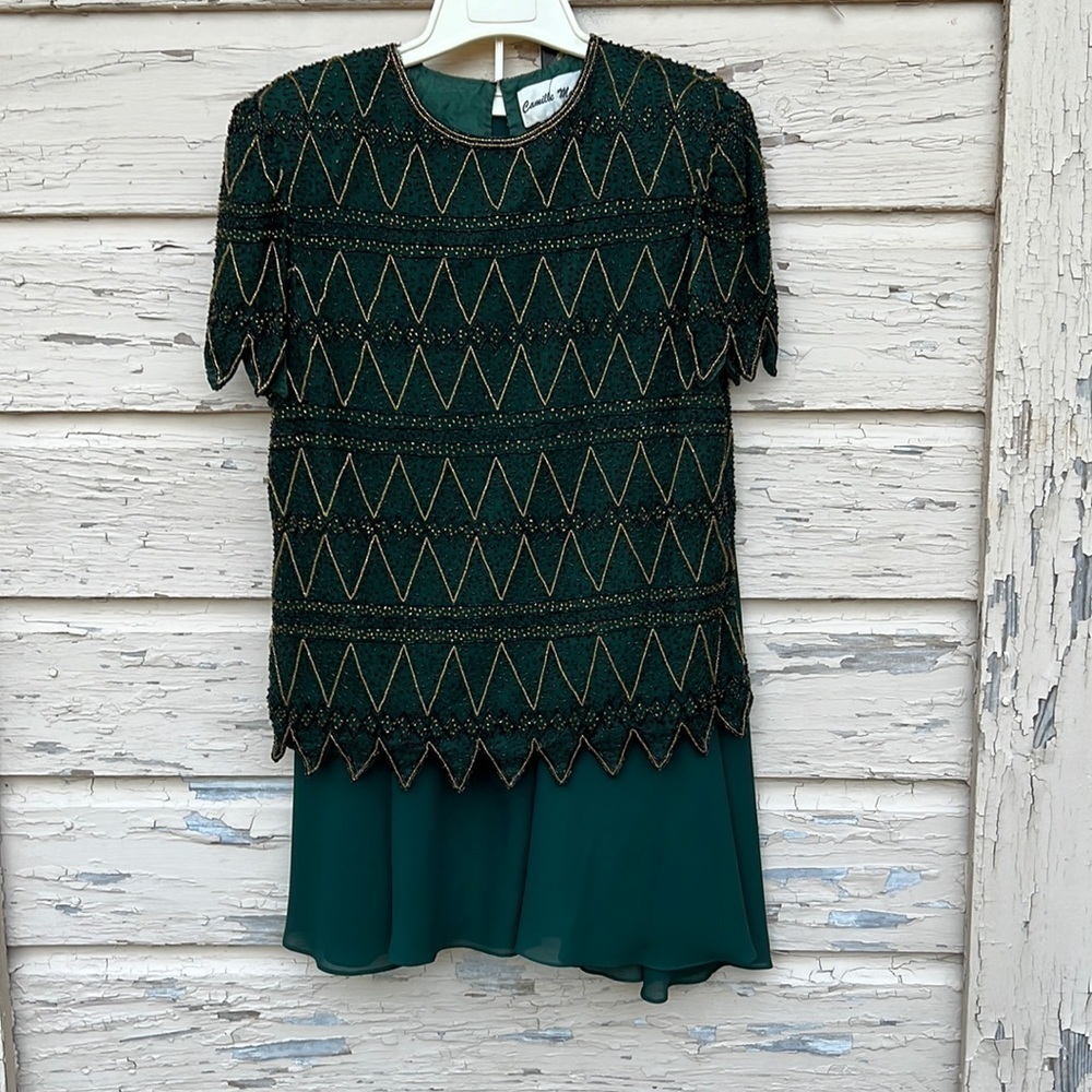 Vintage Camille Marie Silk Beaded Holiday Christmas Evening Event Blouse Top S H